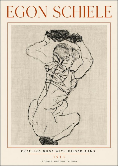 Schiele Kneeling Nude with Raised Arms No5 - Poszter