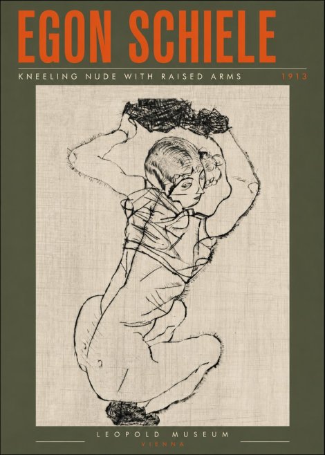 Schiele Kneeling Nude with Raised Arms No6 - Poszter