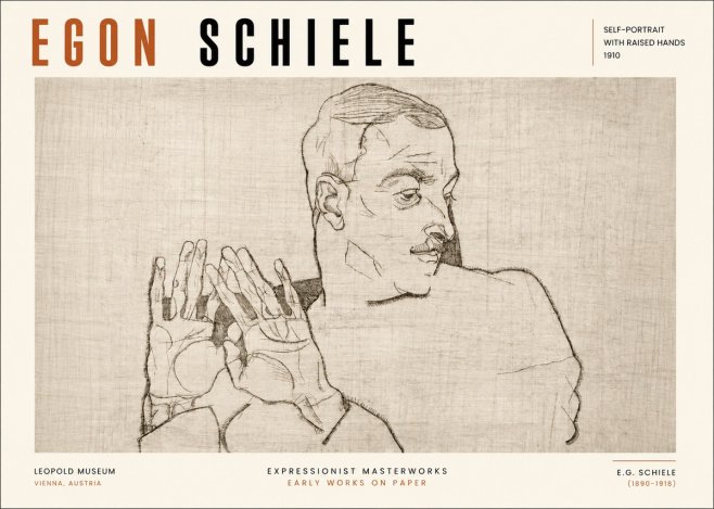 Schiele Self-portrait with Raised Hands No3 - Poszter