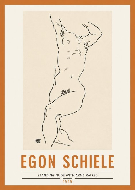 Schiele Standing Nude with Arms Raised No2 - Poszter