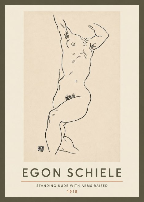 Schiele Standing Nude with Arms Raised No3 - Poszter