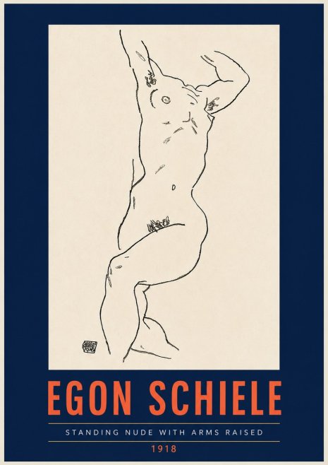 Schiele Standing Nude with Arms Raised No4 - Poszter