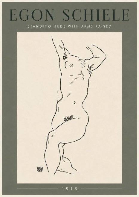 Schiele Standing Nude with Arms Raised No6 - Poszter