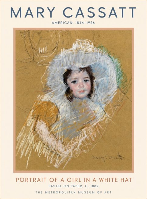 Mary Cassatt Portrait of a Girl in a White Hat No5 - Poszter