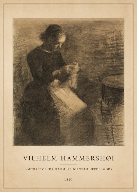 Vilhelm Hammershøi Portrait of Ida Hammershøi with Needlework No5 - Poszter