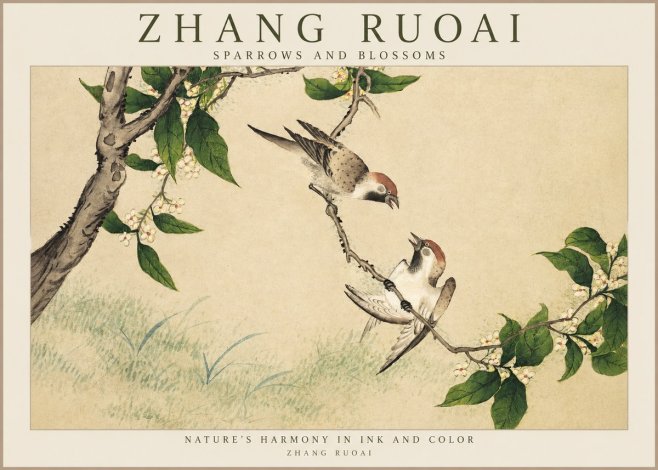 Zhang Ruoai Sparrows and Blossoms No1 - Poszter