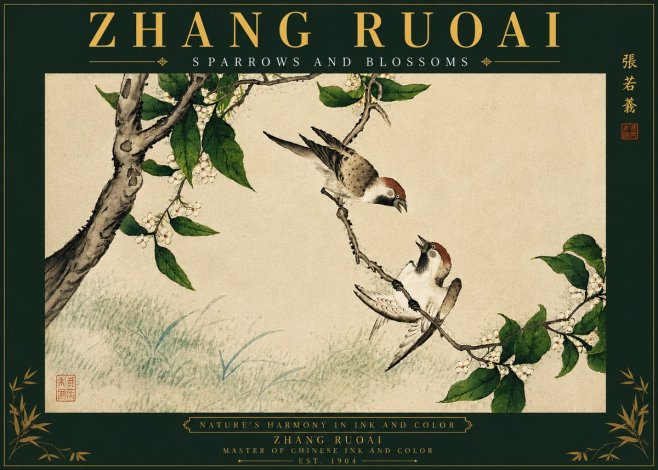 Zhang Ruoai Sparrows and Blossoms No6 - Poszter