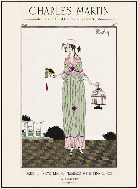 Charles Martin Dress in Rayé Linen, Trimmed with Pink Linen No1 - Poszter