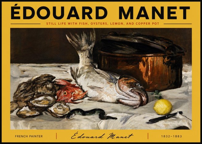 Édouard Manet Still Life with Fish, Oysters, Lemon, and Copper Pot No6 - Poszter