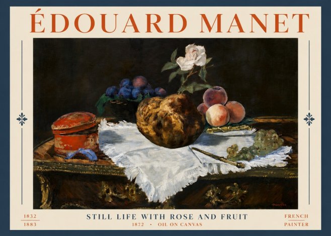 Édouard Manet Still Life with Rose and Fruit No6 - Poszter