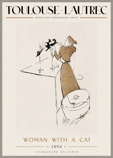 Toulouse-Lautrec Woman with a Cat No3 - Poszter