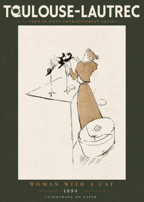 Toulouse-Lautrec Woman with a Cat No4 - Poszter