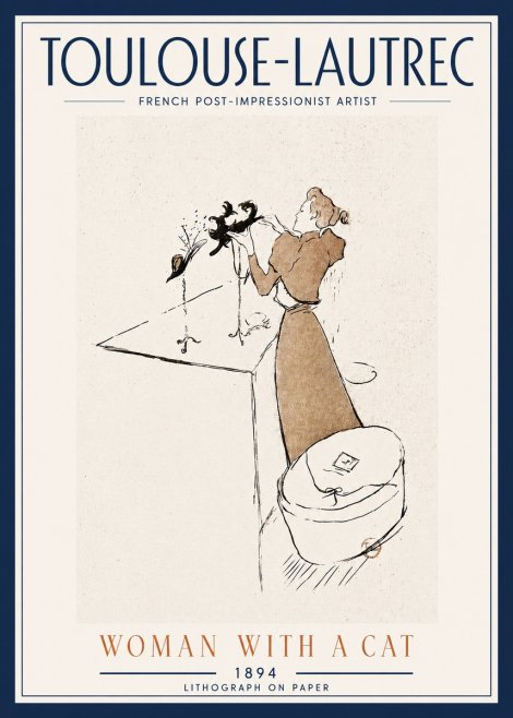 Toulouse-Lautrec Woman with a Cat No5 - Poszter