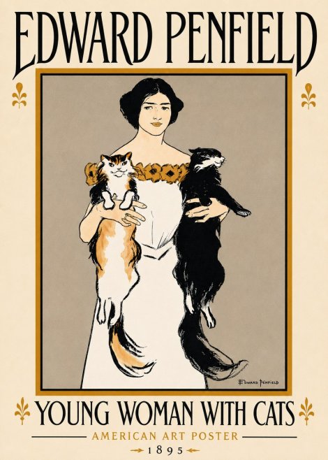 Edward Penfield Young Woman with Cats No6 - Poszter