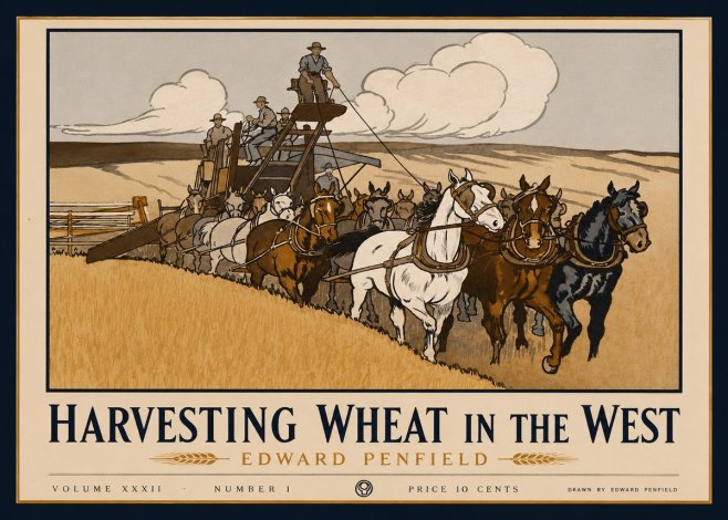 Edward Penfield Harvesting Wheat in the West No1 - Poszter