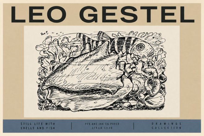 Leo Gestel Still Life with Shells and Fish No2 - Poszter