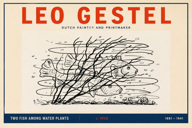 Leo Gestel Two Fish Among Water Plants No2 - Poszter