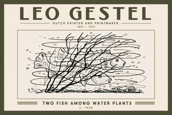 Leo Gestel Two Fish Among Water Plants No6 - Poszter