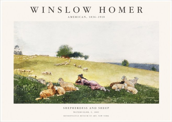 Winslow Homer Shepherdess and Sheep No1 - Poszter