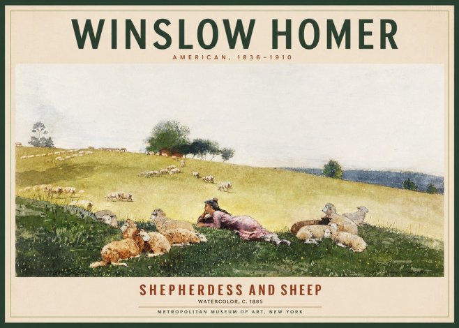Winslow Homer Shepherdess and Sheep No2 - Poszter