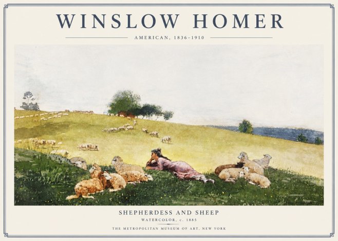 Winslow Homer Shepherdess and Sheep No3 - Poszter