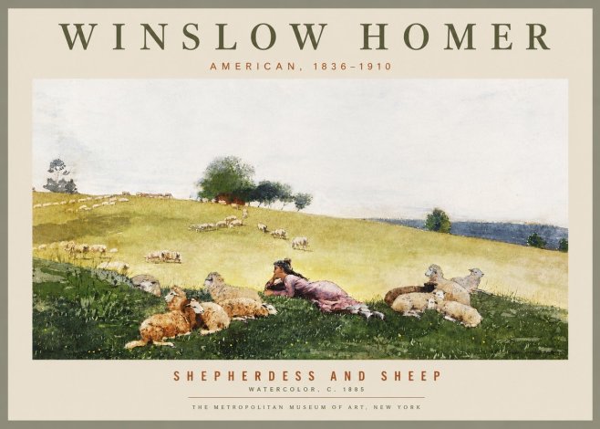 Winslow Homer Shepherdess and Sheep No4 - Poszter