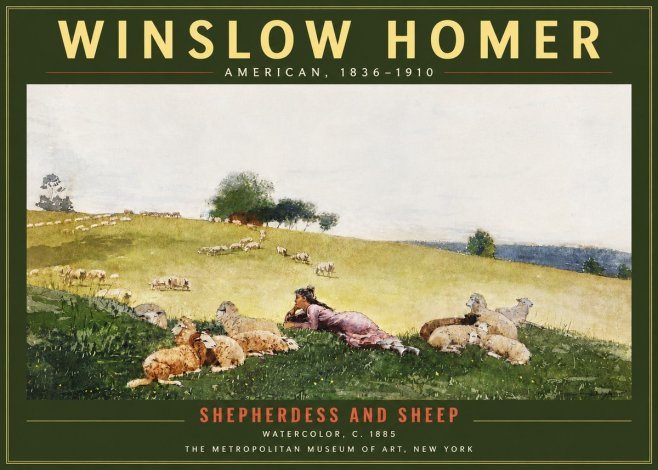 Winslow Homer Shepherdess and Sheep No5 - Poszter