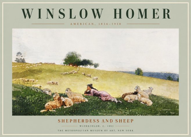 Winslow Homer Shepherdess and Sheep No6 - Poszter