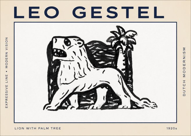 Leo Gestel Lion with Palm Tree No2 - Poszter