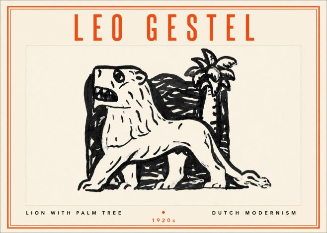 Leo Gestel Lion with Palm Tree No4 - Poszter