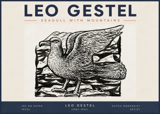 Leo Gestel Seagull with Mountains No2 - Poszter