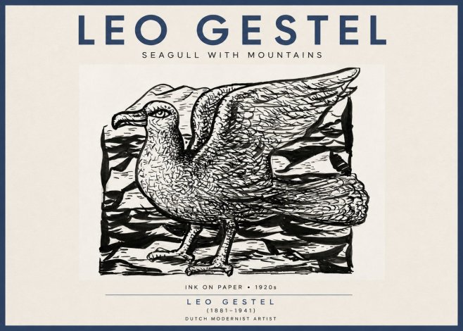 Leo Gestel Seagull with Mountains No4 - Poszter