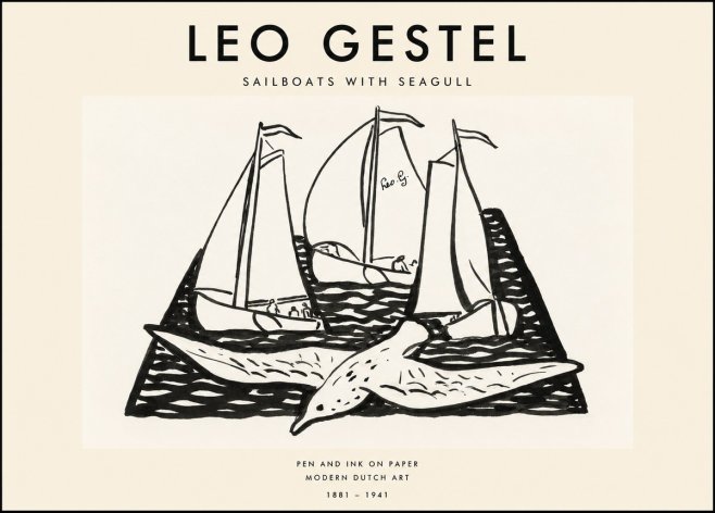 Leo Gestel Sailboats with Seagull No1 - Poszter