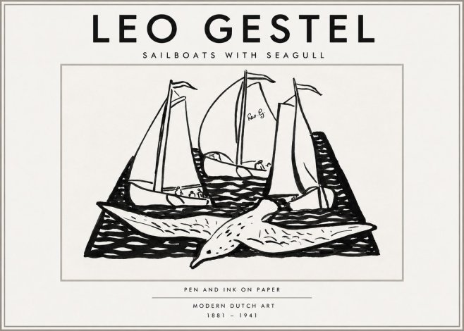 Leo Gestel Sailboats with Seagull No3 - Poszter