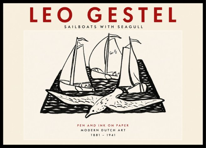 Leo Gestel Sailboats with Seagull No4 - Poszter