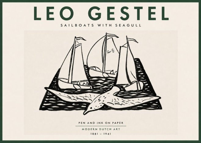 Leo Gestel Sailboats with Seagull No5 - Poszter