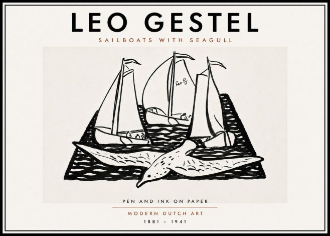 Leo Gestel Sailboats with Seagull No6 - Poszter