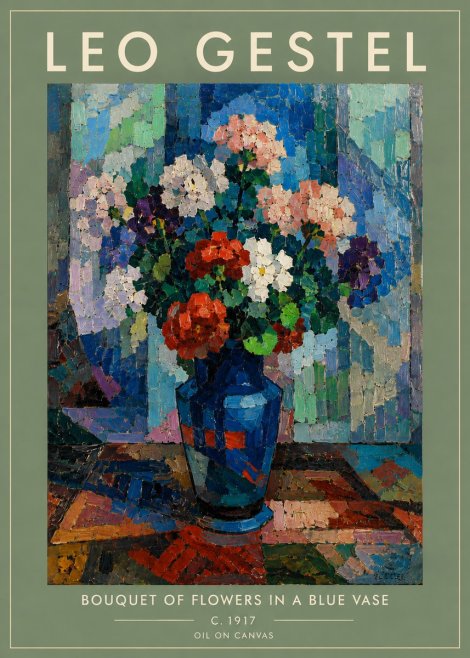Leo Gestel Bouquet of Flowers in a Blue Vase No5 - Poszter