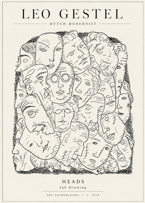 Leo Gestel Heads Ink Drawing No1 - Poszter