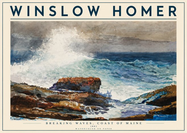 Winslow Homer Breaking Waves, Coast of Maine No3 - Poszter