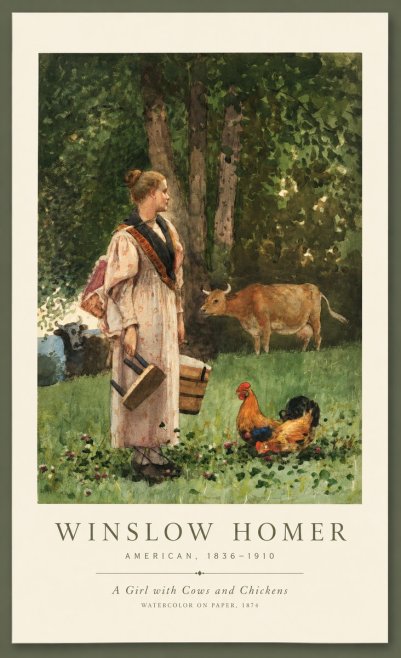 Winslow Homer A Girl with Cows and Chickens No1 - Poszter