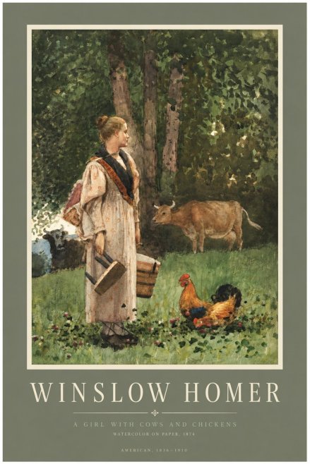 Winslow Homer A Girl with Cows and Chickens No3 - Poszter