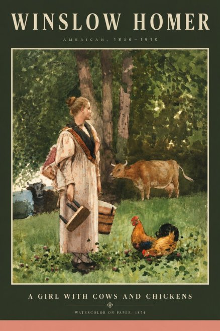 Winslow Homer A Girl with Cows and Chickens No5 - Poszter