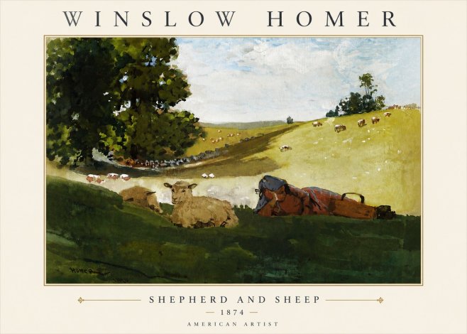 Winslow Homer Shepherd and Sheep No4 - Poszter