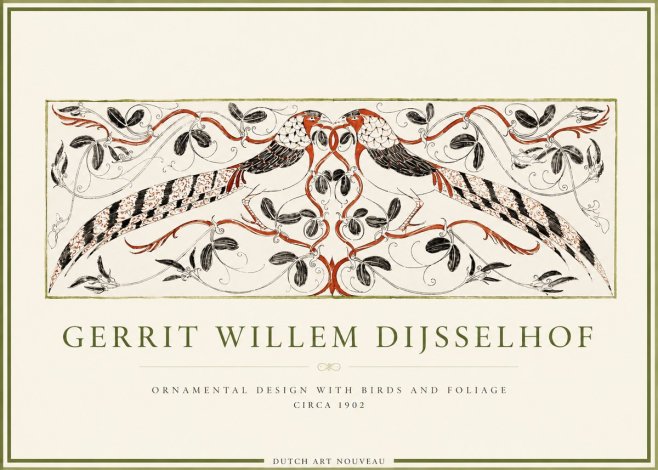 Gerrit Willem Dijsselhof Ornamental Design with Birds and Foliage No4 - Poszter