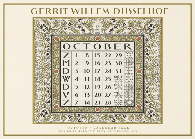 Gerrit Willem Dijsselhof October - Calendar Page No1 - Poszter