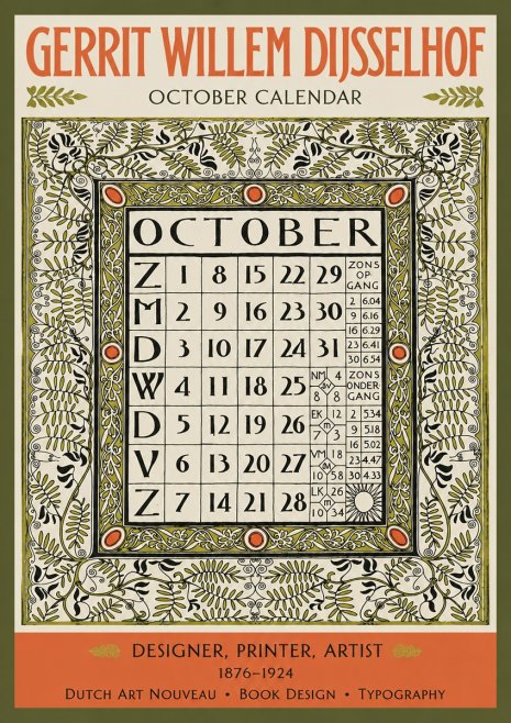 Gerrit Willem Dijsselhof October - Calendar Page No3 - Poszter