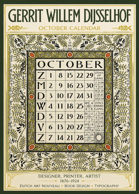 Gerrit Willem Dijsselhof October - Calendar Page No6 - Poszter