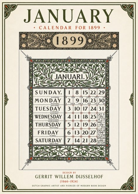 Gerrit Willem Dijsselhof January. Calendar for 1899. No1 - Poszter