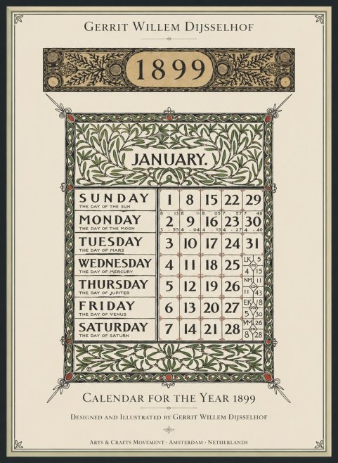 Gerrit Willem Dijsselhof January. Calendar for 1899. No2 - Poszter